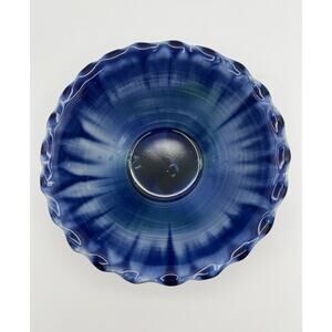 Edgecomb Potters Maine Crystalline Blue Fluted Edge Studio Pottery 7.5” Bowl